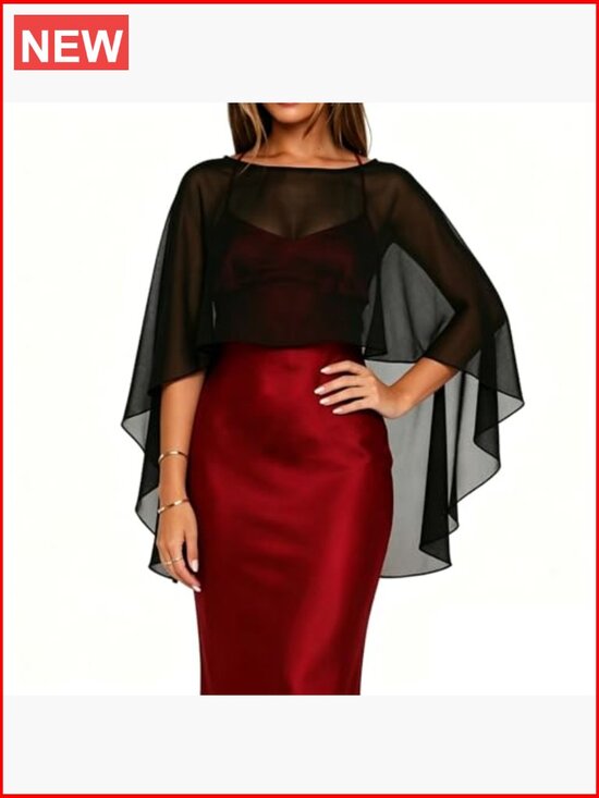 formal dress cover ups and wraps Chiffon Cape For Women – Sheer Long Shawl Wrap, Bridal Capelet For Evening Dresses, Wedding Mesh Poncho Up SCH004369_R_S